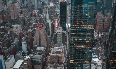 New york city skyline with empire state building at dusk.